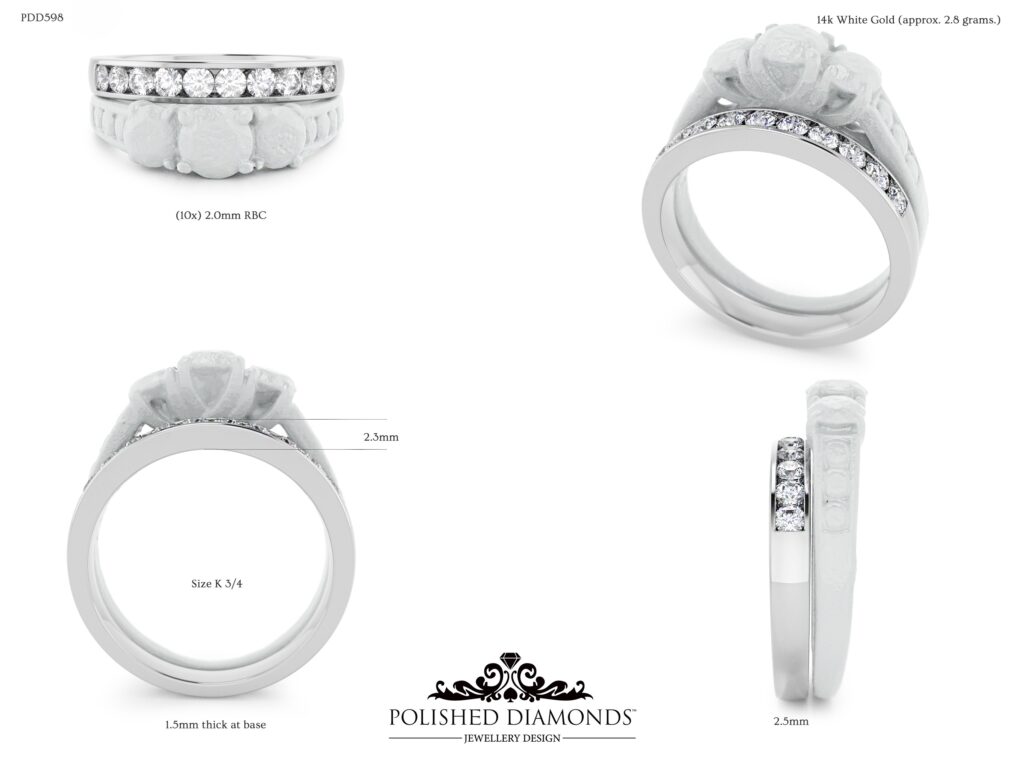 Matching channel set engagement and wedding ring