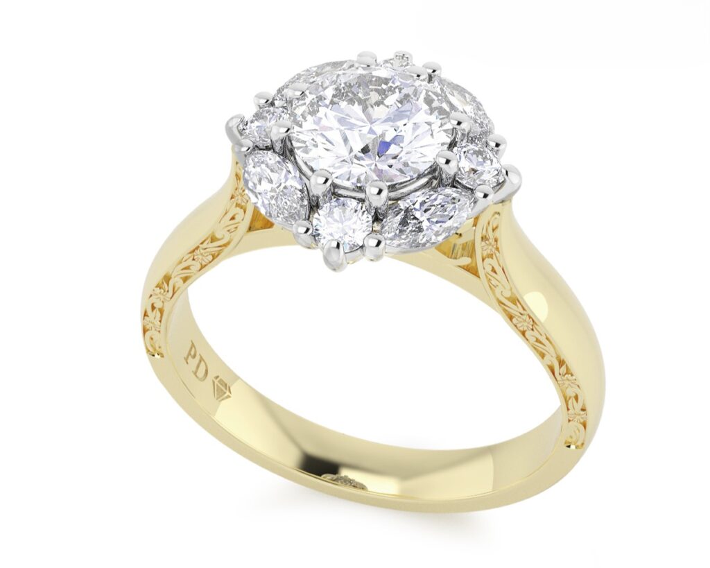 Vintage inspired cluster ring with filigree