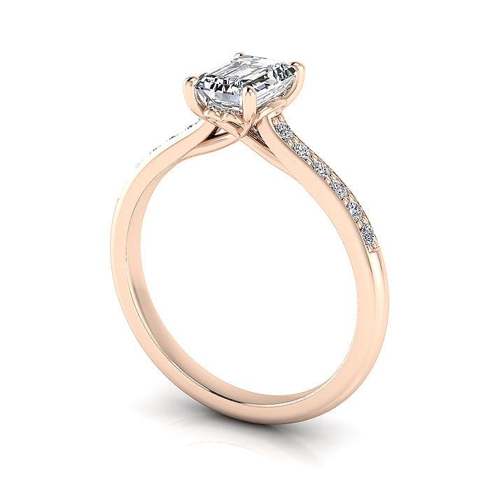 Engagement Ring, Rose Gold, Emerald Cut Diamond, RSA1, 3D