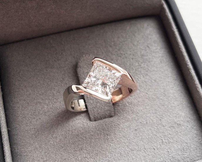 two tone princess cut engagement ring