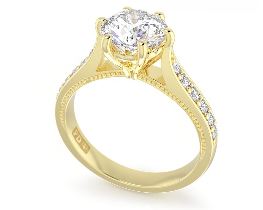 6 claw custom diamond engagement ring CAD