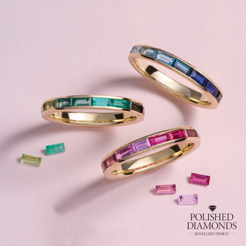 Coloured Sapphire Baguette Rings