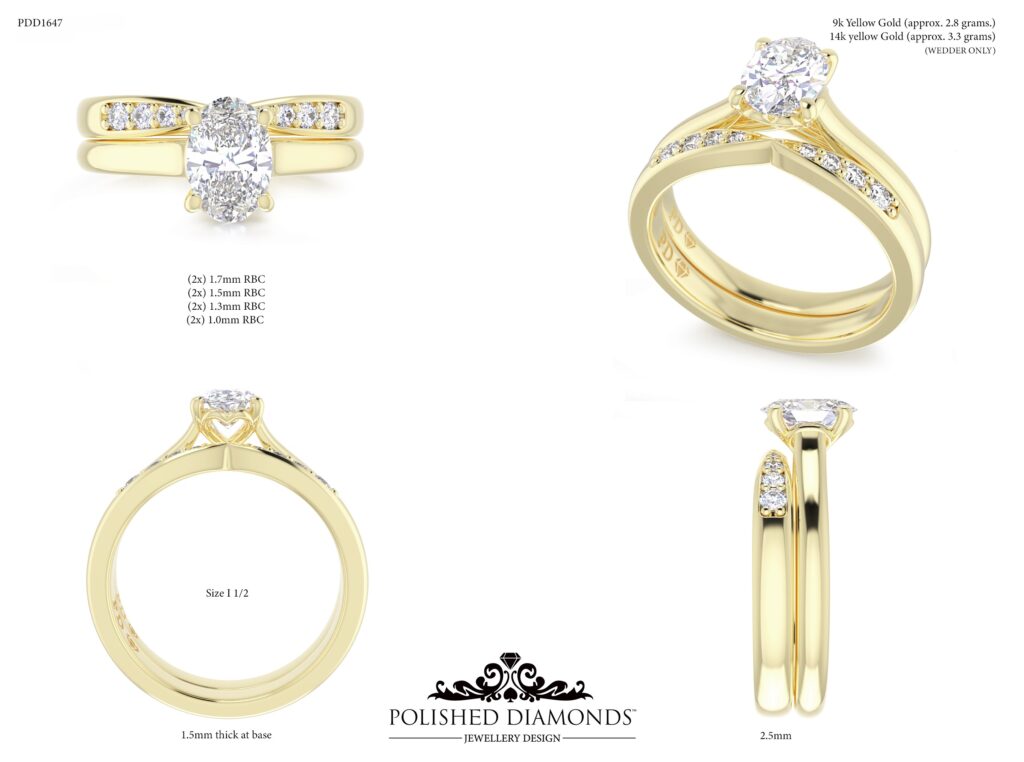 Custom CAD-modelled yellow gold wedding ring