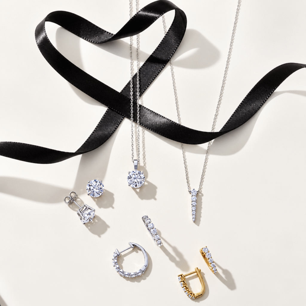 Diamond Jewellery on black ribbon