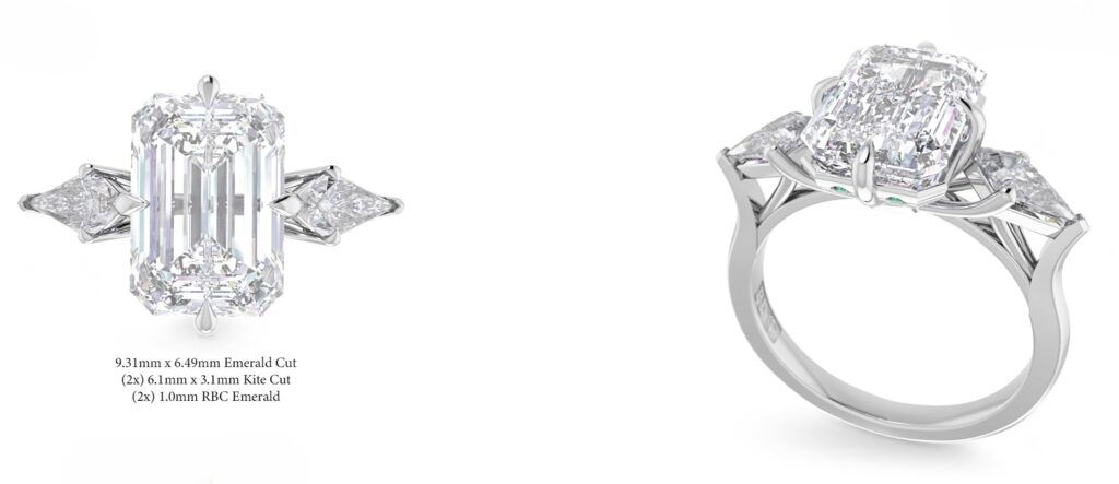 Emerald & Kite Diamond Engagement Ring CAD