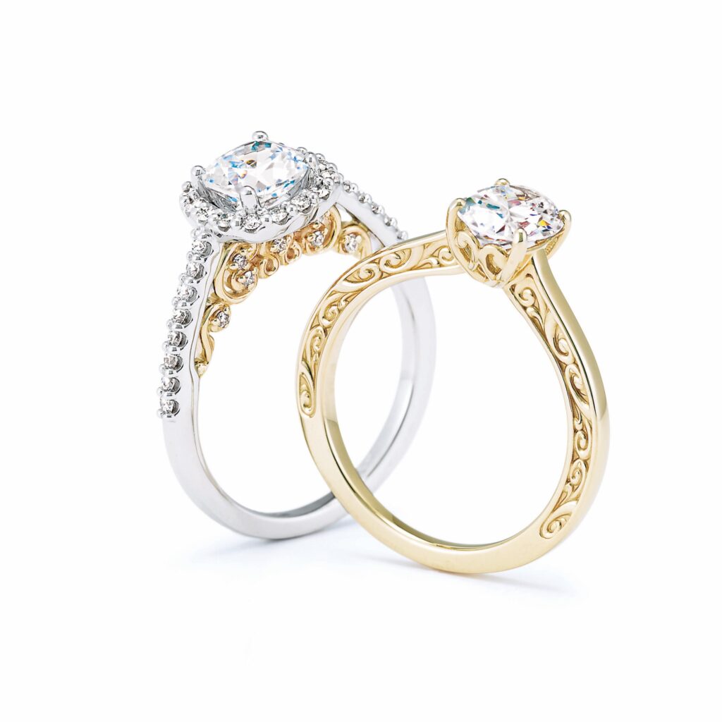 Vintage inspired filigree engagement rings