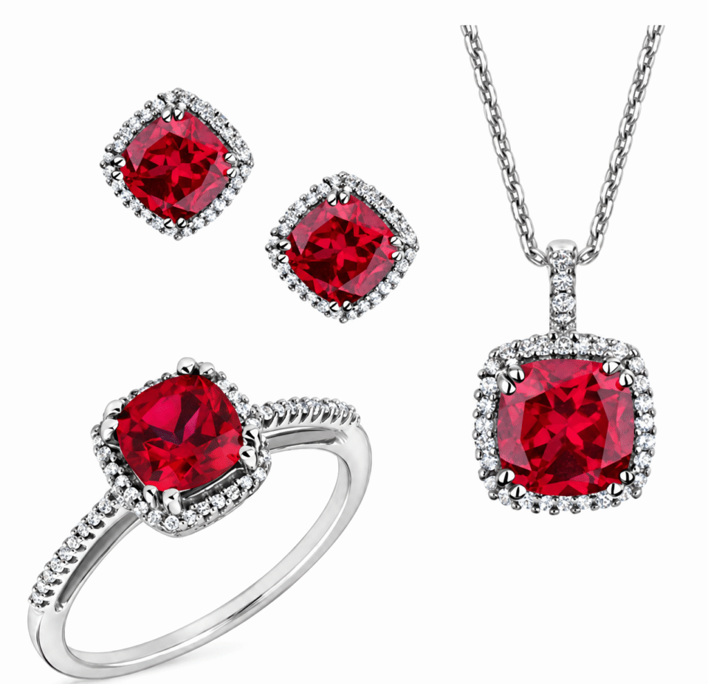 Garnet Halo Jewellery Set