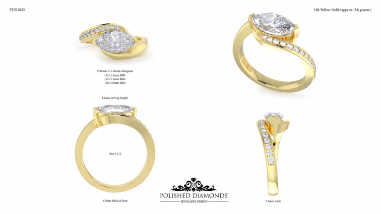 Marquise Asymmetrical Yellow Gold Engagement Ring