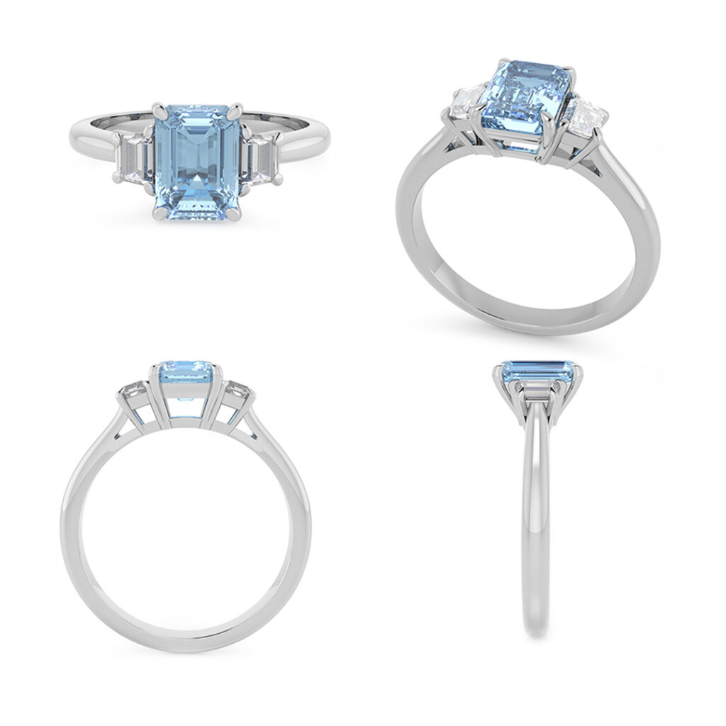 Nathan custom topaz and diamond trilogy ring CAD
