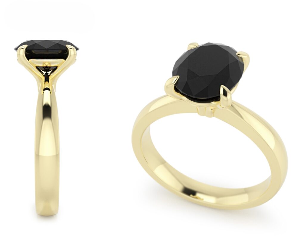 Oval Black Diamond Yellow Gold Solitaire Engagement Ring