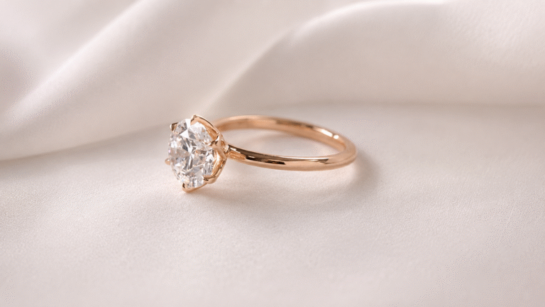 Rose Gold Solitaire Engagement Ring On Silk
