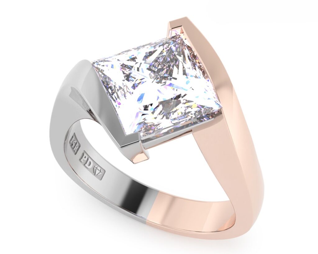 Two-tone princess cut engagement ring CAD