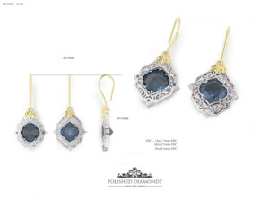 custom cad design of blue topaz and diamond earrings