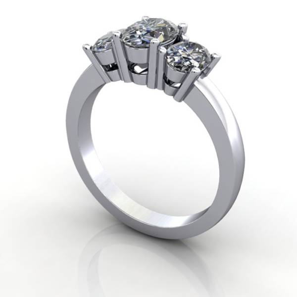 Multi stone Diamond Ring, PDM2, White Gold, 3D, Oval