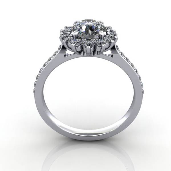Halo Diamond Ring, White Gold, Round Brilliant, RH2, TF