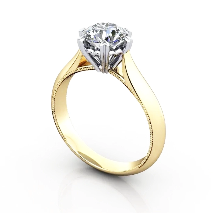 Solitaire-Engagement-Ring-Round-Brilliant-Diamond-RS25-Yellow-Gold-3D Diamond Ring, RS25 Yellow Gold
