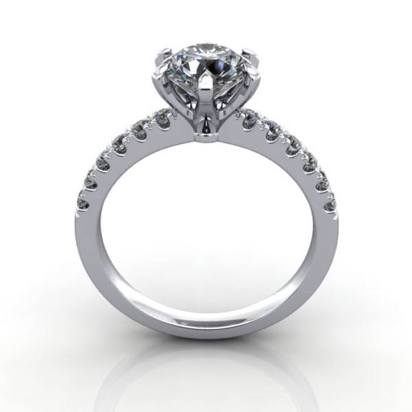 Solitaire with Accent Diamonds Engagement Ring, White Gold, Round Brilliant diamond, RSA6, TF