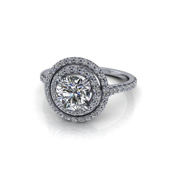 Halo Diamond Ring, RH5, White Gold, Round Brilliant, LF