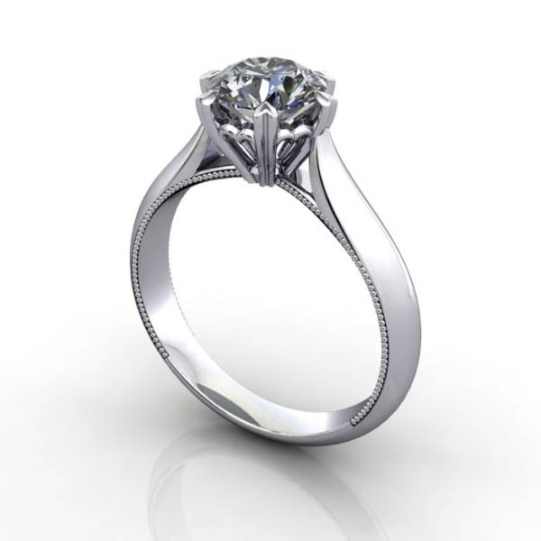 Solitaire Engagement Ring, Round Brilliant Diamond, RS25, Platinum, 3D