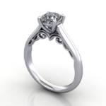 Solitaire Diamond Ring, RS35. Platinum, Cushion, 3D