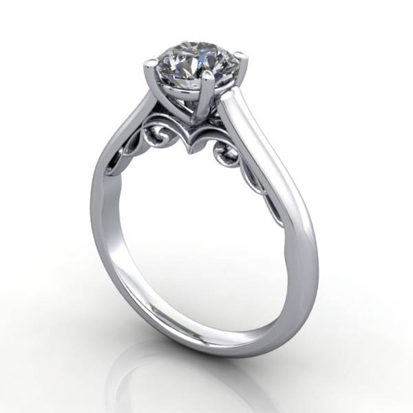 Solitaire Diamond Ring, RS35. Platinum, Round Brilliant, 3D