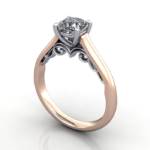 Solitaire Diamond Ring, RS35. Rose Gold, Cushion, 3D