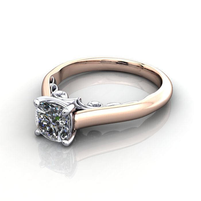 Solitaire Diamond Ring, RS35. Rose Gold, Cushion, LF