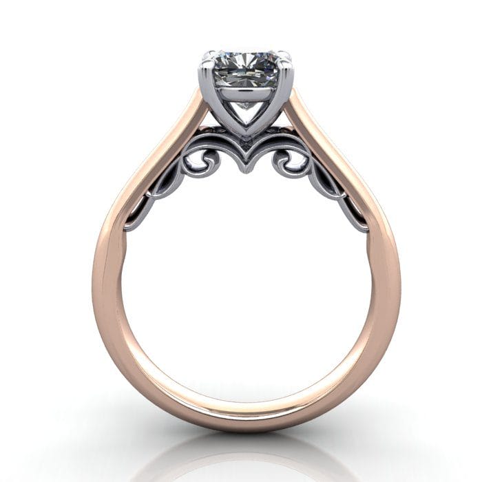 Solitaire Diamond Ring, RS35. Rose Gold, Cushion, TF