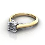 Solitaire Diamond Ring, RS35. Yellow Gold, Cushion, TF