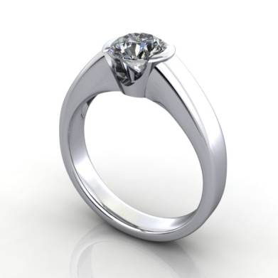 Solitaire Diamond Ring, RS39, Platinum, Round Brilliant, 3D