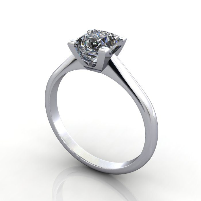 Solitaire Engagement Ring, Princess Cut Diamond, RS33, Platinum, 3D