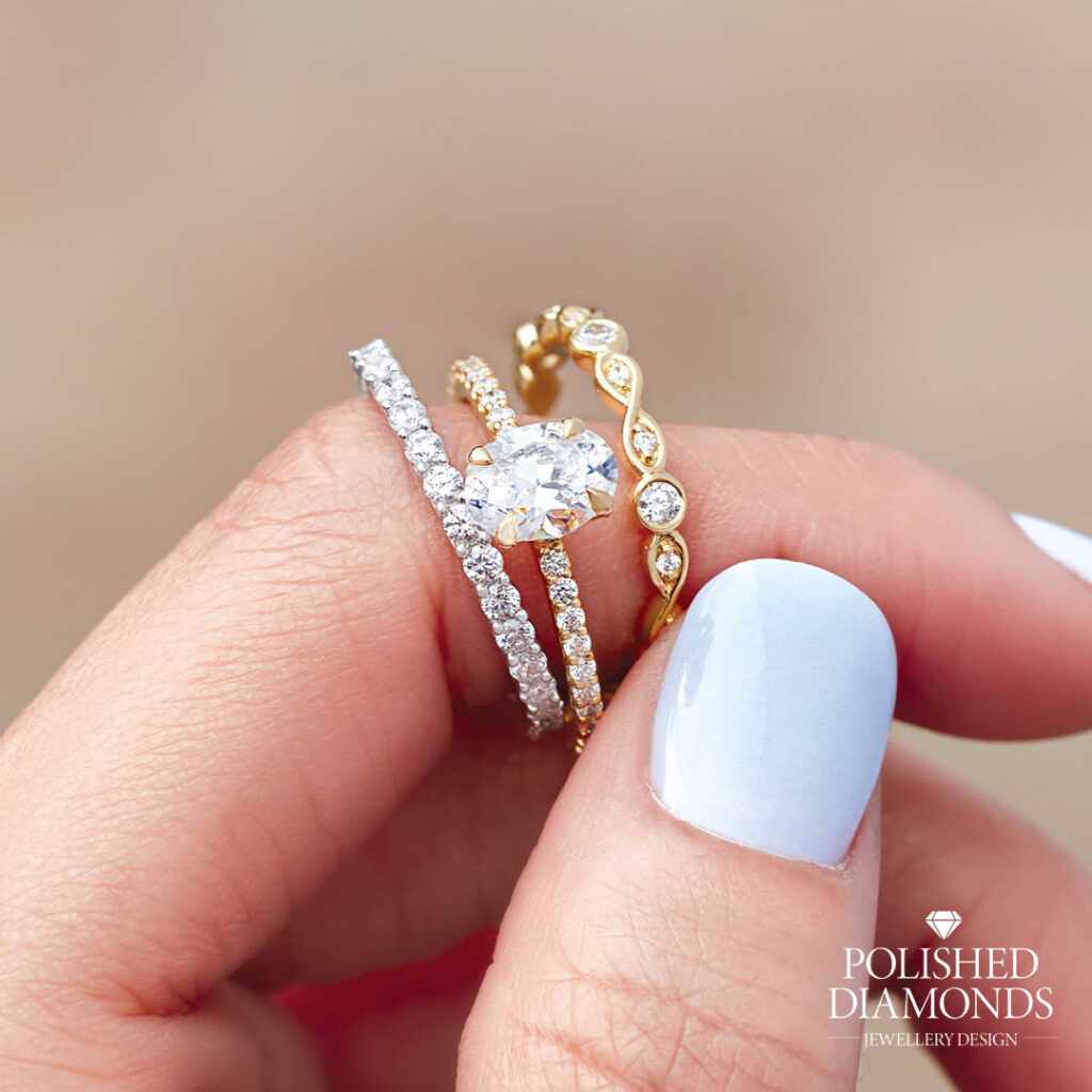 Matching gold wedding and engagement rings