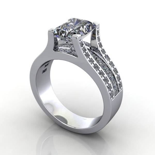 MultiStone Diamond Ring, PDM1, Platinum, 3D