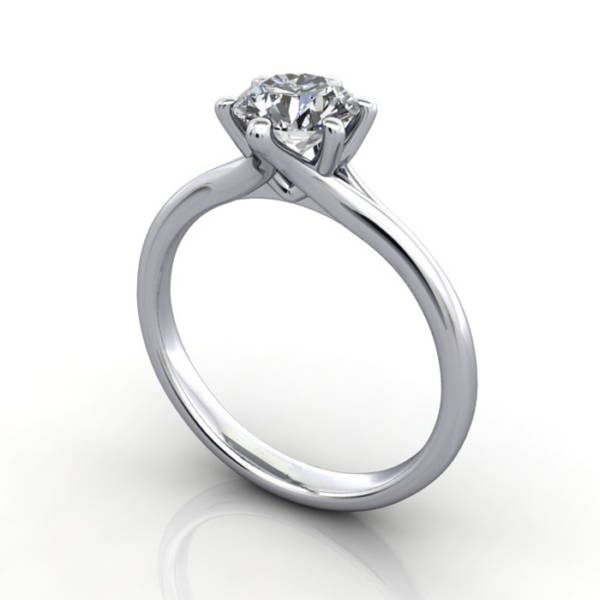 Diamond Ring Solitaire, Round Brilliant, RS13, Platinum, 3D