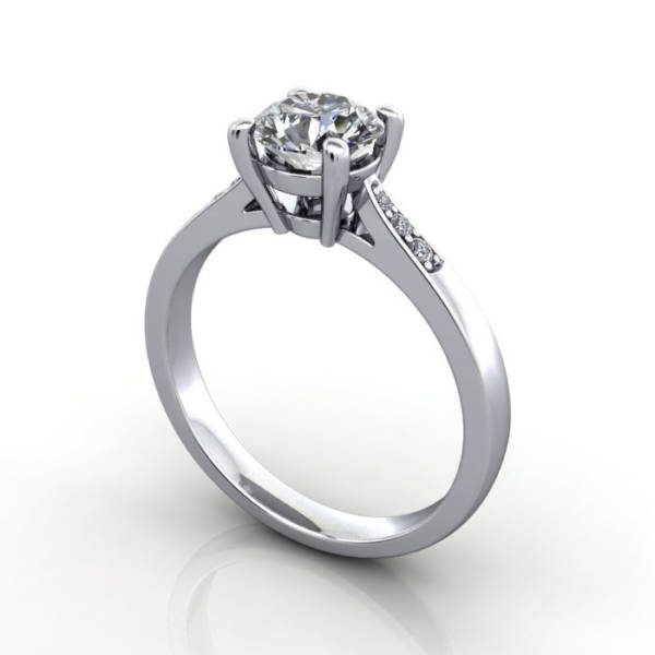 Diamond Ring Solitaire, Round Brilliant, RS17, Platinum, 3D