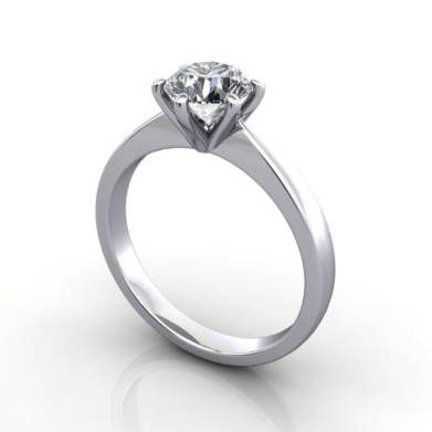 Diamond Ring Solitaire, Round Brilliant, RS23, Platinum, 3D