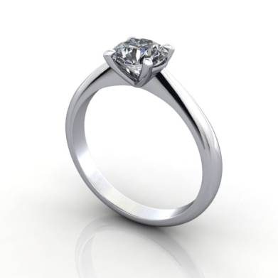 Diamond Ring Solitaire, Round Brilliant, RS3, Platinum, 3D