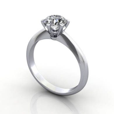Diamond Ring Solitaire, Round Brilliant, RS4, Platinum, 3D