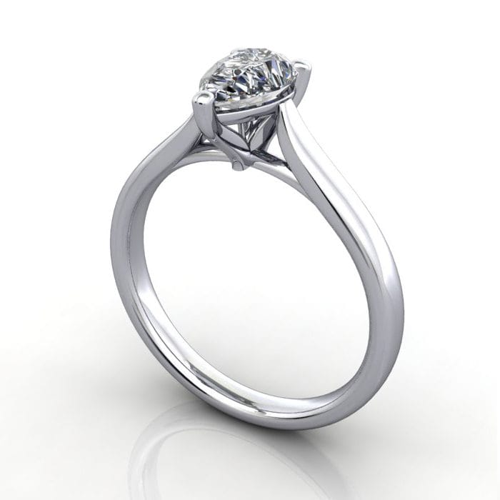 Pear Diamond Ring, RS41, Platinum, 3D Pear Diamond Ring, RS41, white gold, 3D