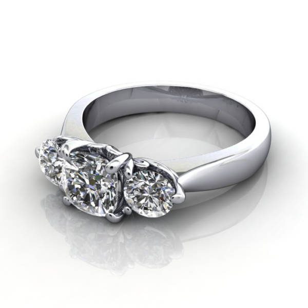 Trilogy Diamond Ring, Cushion Diamond, RT3, Platinum, LF