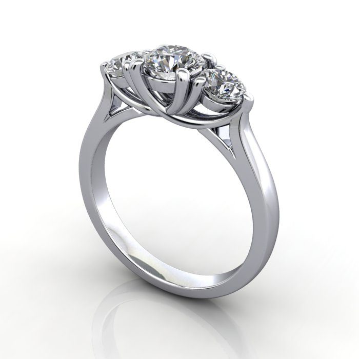 Trilogy Diamond Ring, RT1, Platinum, 3D
