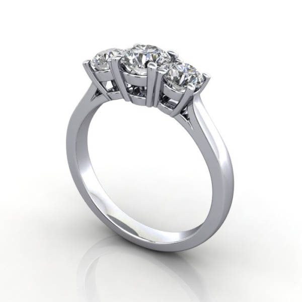 Trilogy Diamond Ring, RT2, Platinum, 3D