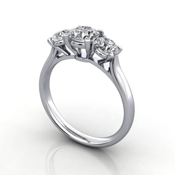 Trilogy Diamond Ring, Platinum, 3D, 3D