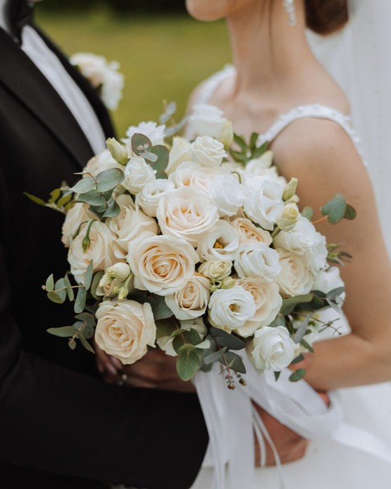 Seasonal white and blush bridal bouquet
