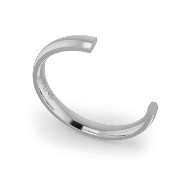 Gents-Wedding-ring-White-Gold-Quater-Round-3mm-CROSS SECTION-GWWQ1