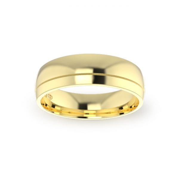 Single-Groove Gents-Wedding-Ring-Yellow-Gold-6mm-Top