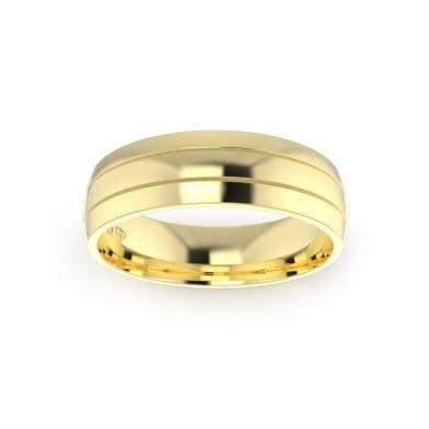 Double Grooved Gents-Wedding-ring-Yellow-Gold-6mm-Top