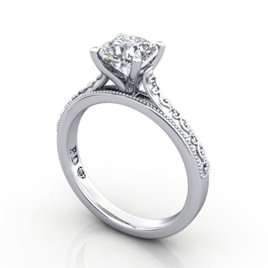 Cushion Engagement Ring, White Gold,RS50, 3D