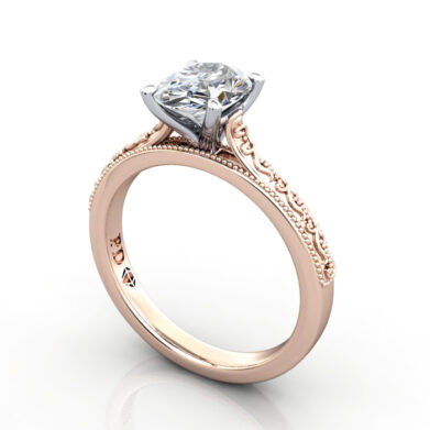 Oval Engagement Ring, Rose Gold, RS50, 3D