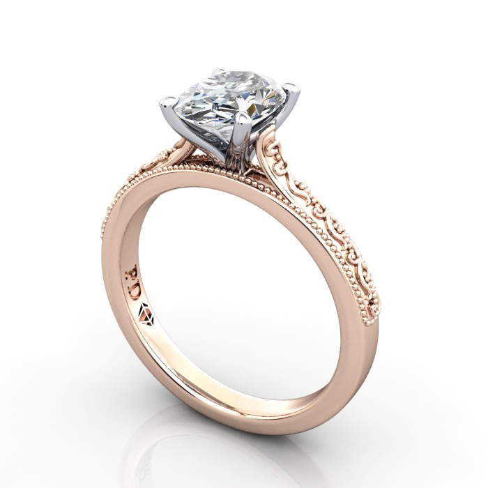 Oval Engagement Ring, Rose Gold, RS50, 3D